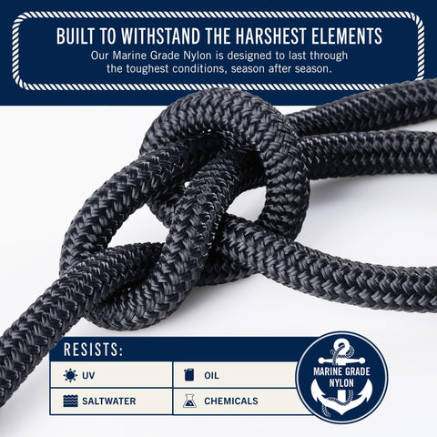 Double Braided Nylon Boat Anchor Rope 50 Ft By One Quarter Inch With Stainless Steel Thimble And Heavy Duty Marine Grade Bow Shackle