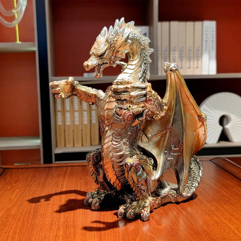 Steampunk Dragon Wine Bottle Holder With Two Glasses Metal Gothic Wine Rack For Home Bar Man Cave Decor Gift For Men 11.6 Inch