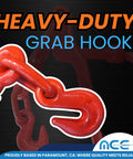 Heavy Duty Lever Snap Binders For Flatbed Trailers One Half To Five Eighths Inch Grade Seventy Transport Chains For Quick Cargo Securement Thirteen Thousand Pound Working Load Capacity Four Pack featuring red grab hook close-up.