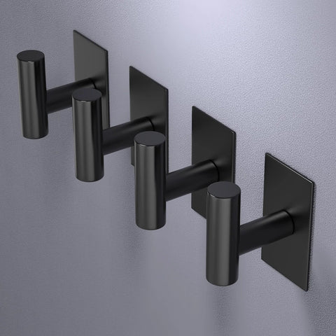 Heavy Duty Adhesive Wall Towel Hooks Waterproof No Drill Mount For Kitchen Bathroom Closet Black 4 Pack Ideal For Towels Coats