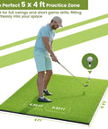 Man practicing golf on Big League Golf Hitting Mat 5x4ft Or 6x4ft For Indoor Or Outdoor Practice Thick 26mm High Elasticity Artificial Turf Mat.