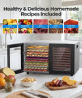 Built Different Dual Zone Food Dehydrator With 20 Spacious Trays And 1300 Watts, showcasing dried fruits and jerky.