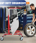 Heavy Duty Adjustable Car Door Installer And Remover Jack Lift Hoist With Swivel Base For Automotive Repair Shop Tools Fits Doors Up To 52 Inches Tall in use with door mounted.
