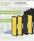 Image of Germ Guardian Compatible HEPA Filter C Replacement with 4 H13 HEPA filters and 4 pre-cut carbon filters for air purifiers.