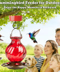 Hummingbird Feeder Glass 26 Ounces Outdoor Hanging With Ant Moat 5 Flower Ports Rustproof And Leakproof Netted Flower Bud Bottle Red US Patent Design Keeps Bees And Ants Out For Real
