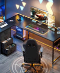 L Shaped Gaming Desk With Four Drawers And Power Outlets For Home Office 61 Inch Corner Desk With USB Charging Port And Host Stand