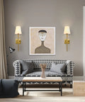 Living room with Gold Wall Sconces Set Of 2 Hardwired Dimmable Slick Slim Metal Wall Lighting With Fabric Shades, on gray walls