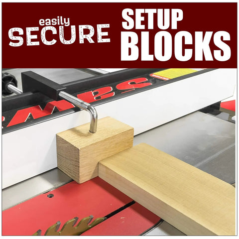 Heavy Duty Aluminum Universal Fence Clamps Two Pack Killer Grip Stop Blocks And Auxiliaries at a workshop jig on a table saw.