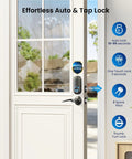 Keyless Entry Door Lock With 2 Lever Handles Electronic Keypad Deadbolt Auto Lock Backlit For Easy Installation Matte Black Front Door Handle Set installed on white door