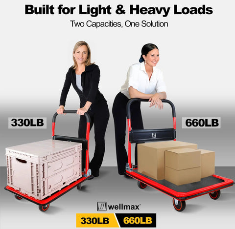 Heavy Duty Foldable Push Cart Dolly With Comfort Grip 660 Pound Capacity Moving Platform Flat Cart Built To Smoothly Roll Heavy Gear And Folds Compact For No Hassle Storage