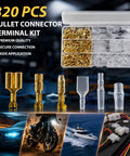 Badass 320 Piece Double Bullet Wire Connectors With Heat Resistant Nylon Sleeves 3.5Mm And 3.9Mm Male Female Brass Crimp Terminals in transparent box.