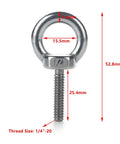 Stainless Steel 304 Eye Bolts One Quarter Inch Twenty Threads One Inch Long Ring Lifting Hardware 5 Pack Heavy Duty Lift