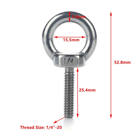 Stainless Steel 304 Eye Bolts One Quarter Inch Twenty Threads One Inch Long Ring Lifting Hardware 5 Pack Heavy Duty Lift
