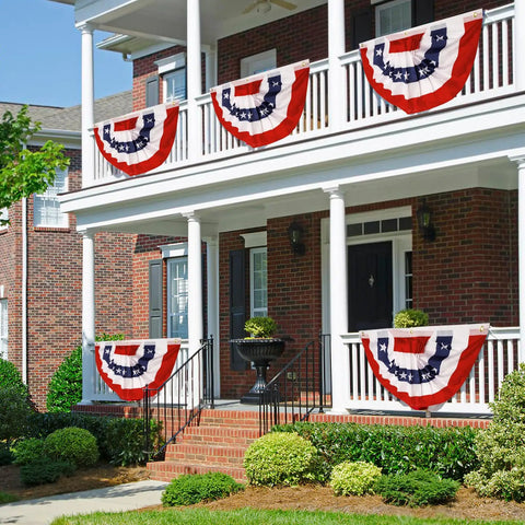 Patriotic Outdoor Pleated Fan Flags 1.5x3 Feet Stars And Stripes Banner 4 Pack for Fourth of July Decor on Porch or Deck