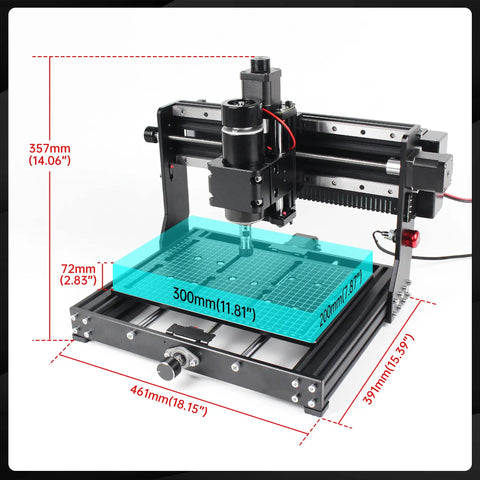 Professional Desktop Cnc Router 3020 Plus Featuring 500W Grbl Milling Engraving Machine for Wood Projects with dimensions.