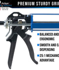 Heavy Duty All Metal Adhesive Dispenser Gun For 250mL Cartridges, ergonomic grip featuring 25:1 mechanical advantage