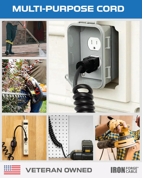Slick Eight Foot Coiled Extension Cord With 16 Gauge Copper Wiring And Rock Solid Waterproof Power Switch for versatile power use.