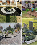 Collage showcasing Extra Tall 4 Inch Lawn Edging Kit, 33 Ft Flexible Garden Border With 50 Stakes used in varied landscaping