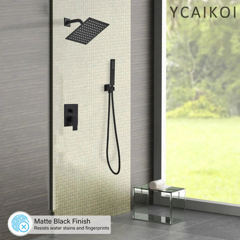 Level Up Your Daily Wash With This Matte Black Shower System Featuring An 8 Inch High Pressure Rain Head And Handheld Wall Mount Faucet Set With Rough In Valve Trim For A Smooth Install That Hits Different