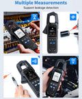 Beast Precision Digital Clamp Meter 600A TRMS with 9999 Counts in use demonstrating various measurements and features.