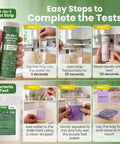 Easy steps to use Comprehensive Drinking Water Test Kit With 120 Strips And Two Bacteria Checks For Tap Wells, showing test process.