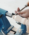 Person using Morse Taper 2 Wood Lathe Live Center And Drive Center Set 4 Pc Cup Kit For Woodturning on a spindle