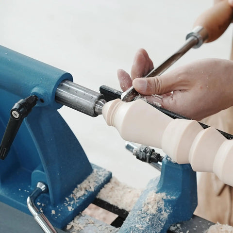 Person using Morse Taper 2 Wood Lathe Live Center And Drive Center Set 4 Pc Cup Kit For Woodturning on a spindle