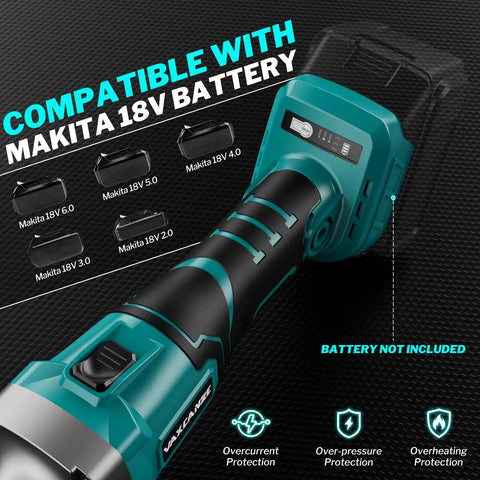 Beefy Cordless 1100W Brushless Die Grinder With Braking, Bare Tool Only, showing compatibility with Makita 18V battery, battery not included