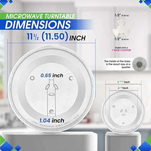 Diagram showing dimensions of 11.5 Inch Microwave Plate Replacement WB49X10224 Fits Most Turntables with coupler details.
