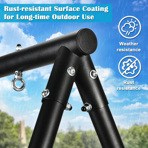 Close-up of heavy duty A-frame metal swing stand, rust-resistant surface for 40 Inch Flying Saucer Swing With LED Lights And 440 Lbs Capacity.