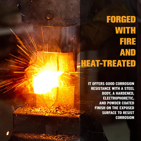 Forged heated steel being processed, highlighting durability for Five Sixteenth Inch Safety Steel Latch Winch Clevis Slip Hook.