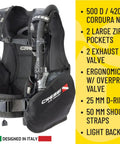Solid Jacket Style BCD for Scuba Diving Black Red 2XS with high lift design and durable Cordura material, pro-grade gear