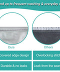 Comparison of sewing seams in Huge Hanging Wet Dry Cloth Diaper Bag In Black For Diapers And Messes, Leak-Free PUL Fabric, Reusable 16x27 Inch Pail Bag