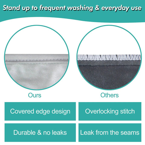 Comparison of sewing seams in Huge Hanging Wet Dry Cloth Diaper Bag In Black For Diapers And Messes, Leak-Free PUL Fabric, Reusable 16x27 Inch Pail Bag