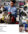 Lint-free cleanroom wipes collage for automotive work; front view technician wiping, side and close-up wipe actions.
