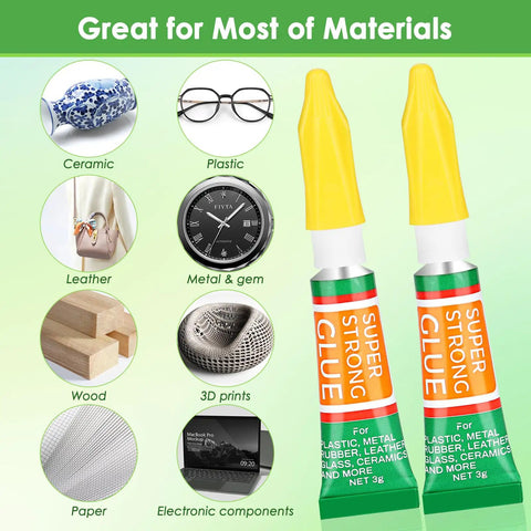 30 Pack Of 3G Mini Cyanoacrylate Glue Tubes For Plastic Wood Metal Instant Bonding DIY Friendly with yellow caps and labeled tubes