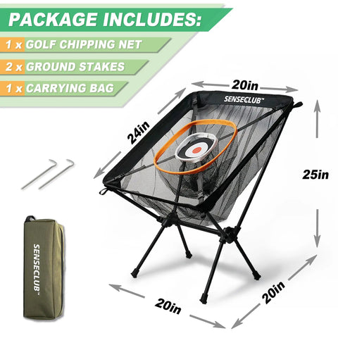 Chipping Net Indoor Outdoor Golf Practice Target With Center Target And Three Dynamic Baskets Includes Tee And Balls Pro Grade Durable Aluminum Frame Perfect Backyard Game Gift For Golfers with carrying bag and ground stakes