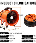 Upgraded 10 Inch Utility Blower Fan With 33 Foot Flexible Duct Hose Portable Industrial Exhaust Vent dimensions and details