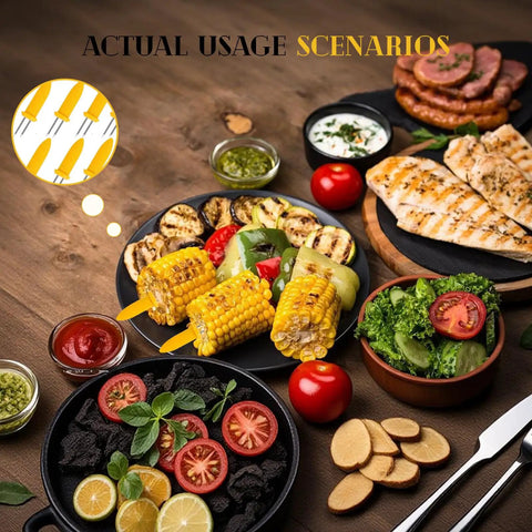 Grilled vegetables and meats with corn on cob using Non Slip Stainless Steel Corn On The Cob Holders Set Of 20 3.54 Inch Prongs