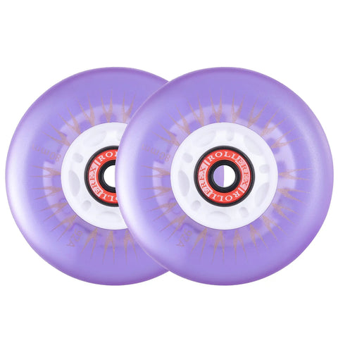Glowrider 92A Inline Skate Wheels With Built In Magnetic LED Lights 80mm 2 Pack Includes Bearings UV Purple Glow No Battery Needed