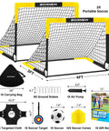 Kid Soccer Goal Set With Pop Up Nets, Targets, Cones And Ball, 4x3 Ft Portable Indoor Outdoor Soccer Training Kit For Ages 3-16, Includes Pump, Stakes, Carry Bag showing contents