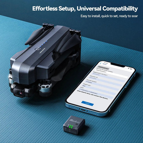 Lightweight FPV Drone GPS Tracker With Beeper And Buzzer RID Module FAA Compliant shown beside a smartphone and drone