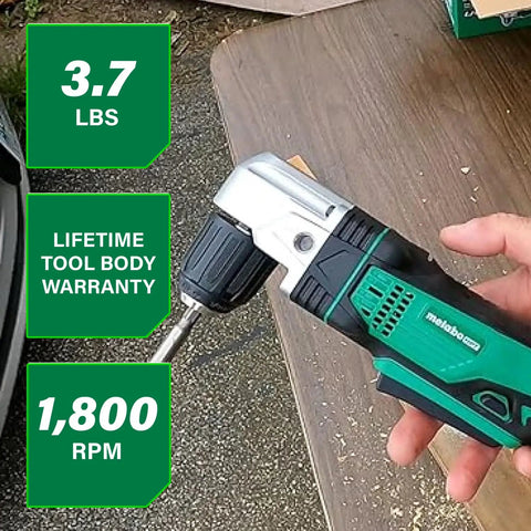 18V Right Angle Drill With 3/8 Inch Keyless Chuck, Paddle Switch, LED Light, Variable Speed, Side Handle, Compact Bare Tool