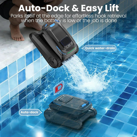Cordless Robotic Pool Cleaner For Inground And Above Ground Pools With Smart Nav And 5000 GPH Suction self-parking feature