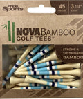 Nova Bamboo Golf Tees 3 1/4 Inch, 45 Count, Blue White Navy Stripe, packaged eco-friendly bamboo set
