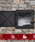 Tough As Nails Cast Iron Fireplace Chimney Cleanout Door 8 By 8 Inch Ash Dump Cover open, showcasing ash compartment and robust design.