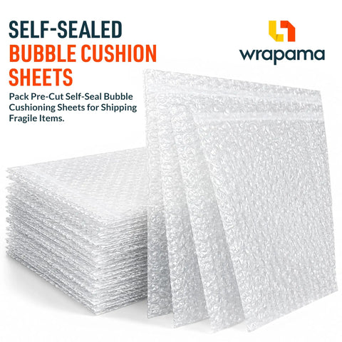 Adhesive Bubble Wrap Sheets 12 X 12 Inches, 180 Count, Quick Packing Cushions for Shipping; no tape needed, stack view