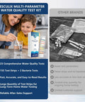 23 In 1 Water Testing Kit With 158 Strips for home use, comparison with other brands, box and test strips displayed