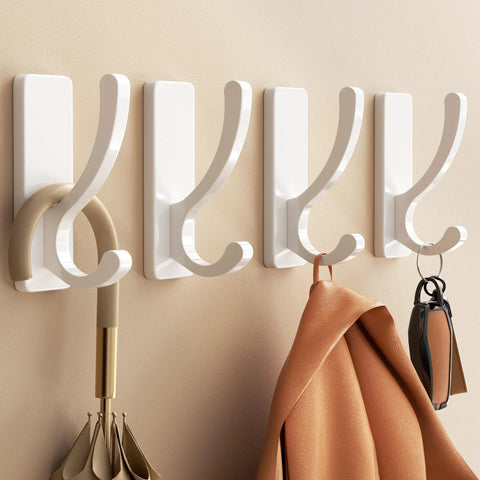Heavy Duty Adhesive Wall Hooks 13Lb Aluminum No Damage To Wall Four Pack For Towels Coats Purses Robes Bags Doors Bathrooms Dorm Closets White Rustproof Waterproof Coating Sticks To Smooth Surfaces Ideal For Rentals