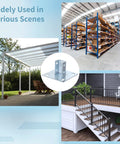 4 Pack U Shape Strut Post Bases for 1-5/8 Inch Square Channel shown in various outdoor and warehouse settings